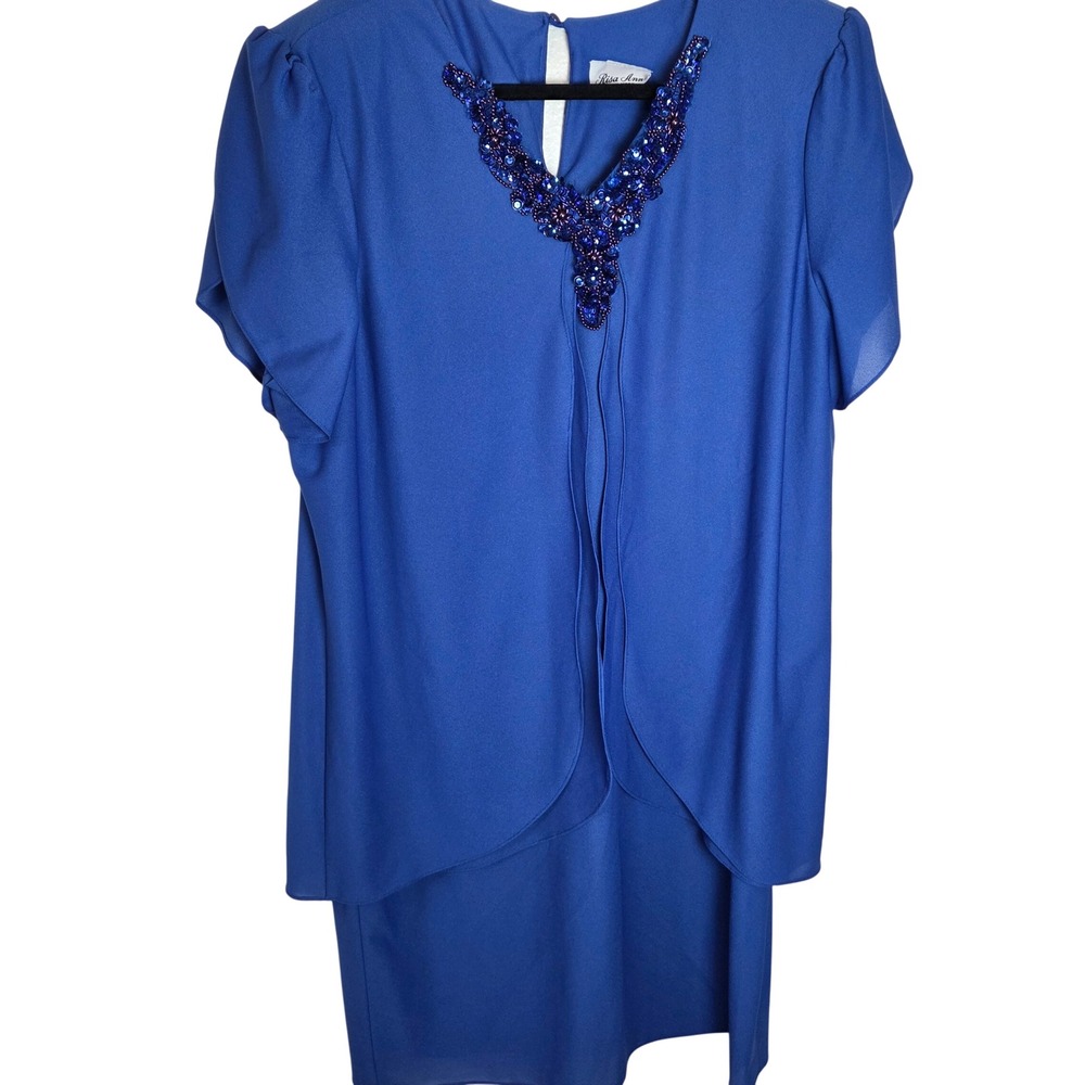 Vintage‎ Risa Ann Beaded Chiffon Overlay Dress Blue Formal Evening Plus 18 1/2